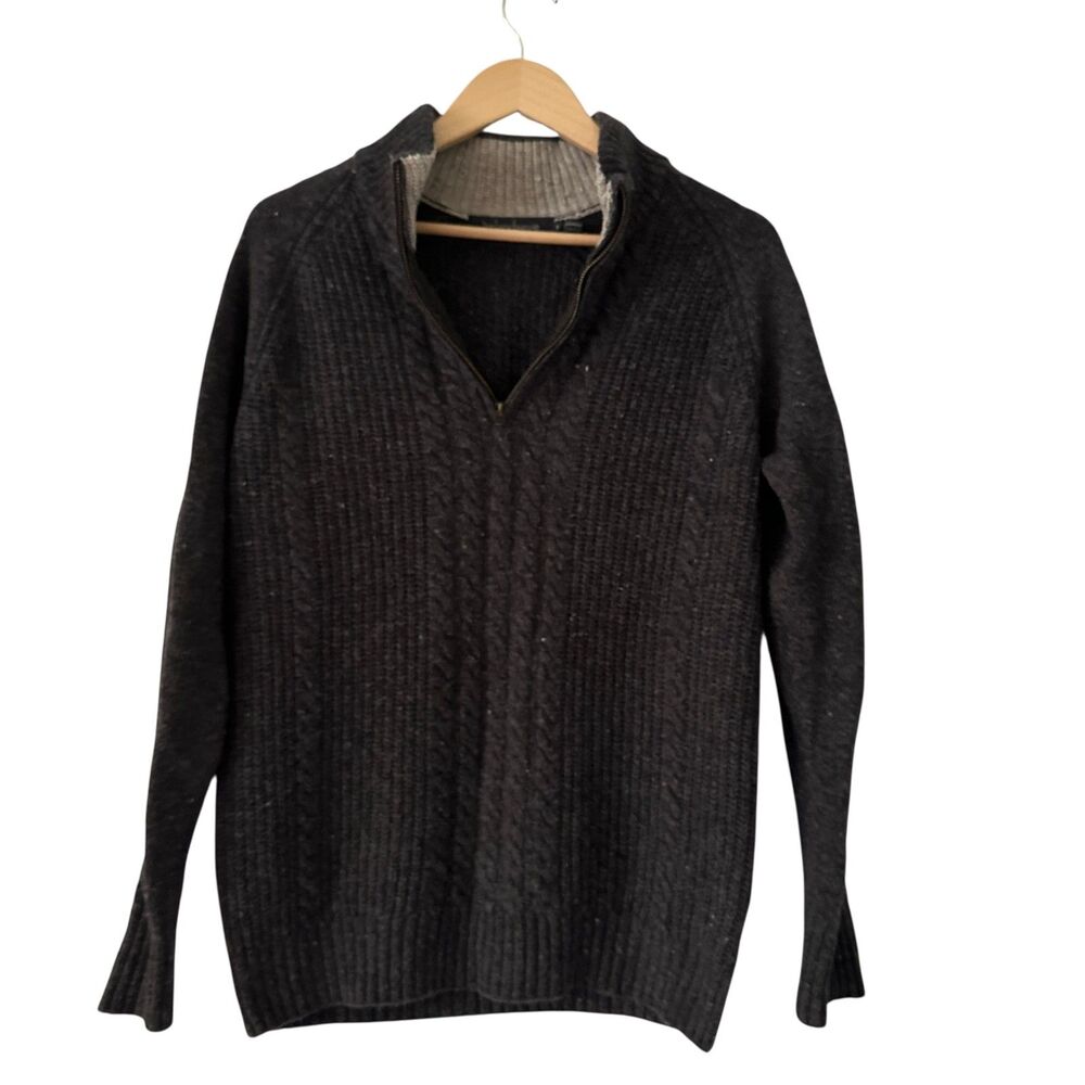 Irelandseye Men's‎ Dark Grey Wool and Cashmere 1/4 Zip Cableknit Sweater S